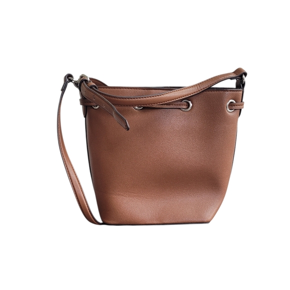 CHAPS Brown Faux Leather Bucket Bag Crossbody One Size - Picture 3 of 16